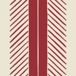 Rustic Pine Stripe - Jumbo - Panna Cotta Cream & Jolly Cranberry Red - Festive Forest