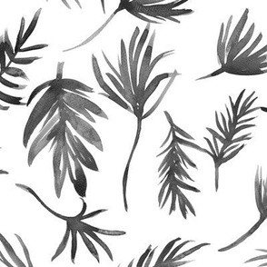 medium - Tropical jungle airy palm leaves - watercolor grey on white