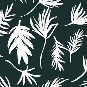 medium - Tropical jungle airy palm leaves - white on green black