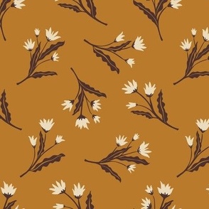 Tossed Flowers | Curry and Walnut - Orange and Brown | Casual Cottage Floral