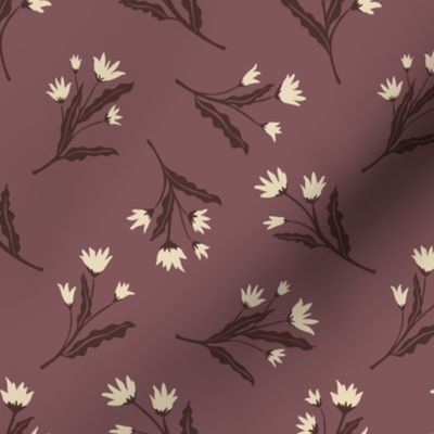 Tossed Flowers | Raisin Purple and Brown | Casual Cottage Floral