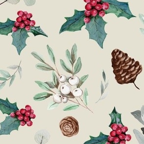 Holly Christmas Watercolor elements 