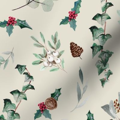 Ivy Christmas Botanical pattern beige