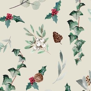 Ivy Christmas Botanical pattern beige