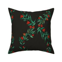 Bold Red and Green Holiday Floral on Dark Background with Woven Texture