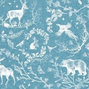 Winter Woodland Toile (light blue/linen) MED