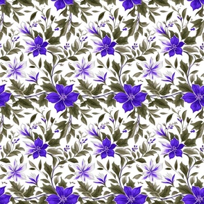 Open Floral Flower and Leaf in violet and olive
