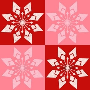 Snowflake checkerboard Red Pink LARGE