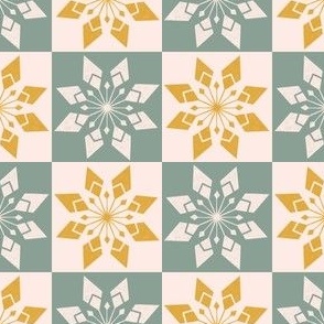 Snowflake checkerboard Golden Sage MEDIUM