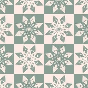 Snowflake checkerboard Ivory Sage MEDIUM