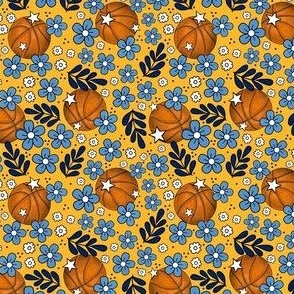 Small Scale Team Spirit Basketball Floral in Denver Nuggets Colors Yellow Blue Navy