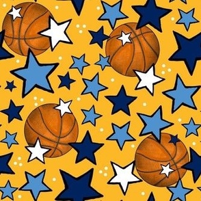 Medium Scale Team Spirit Basketball with Stars in Denver Nuggets Colors Yellow Blue Navy