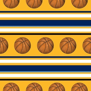 Large Scale Team Spirit Basketball Sporty Stripes in Denver Nuggets Colors Yellow Blue Navy