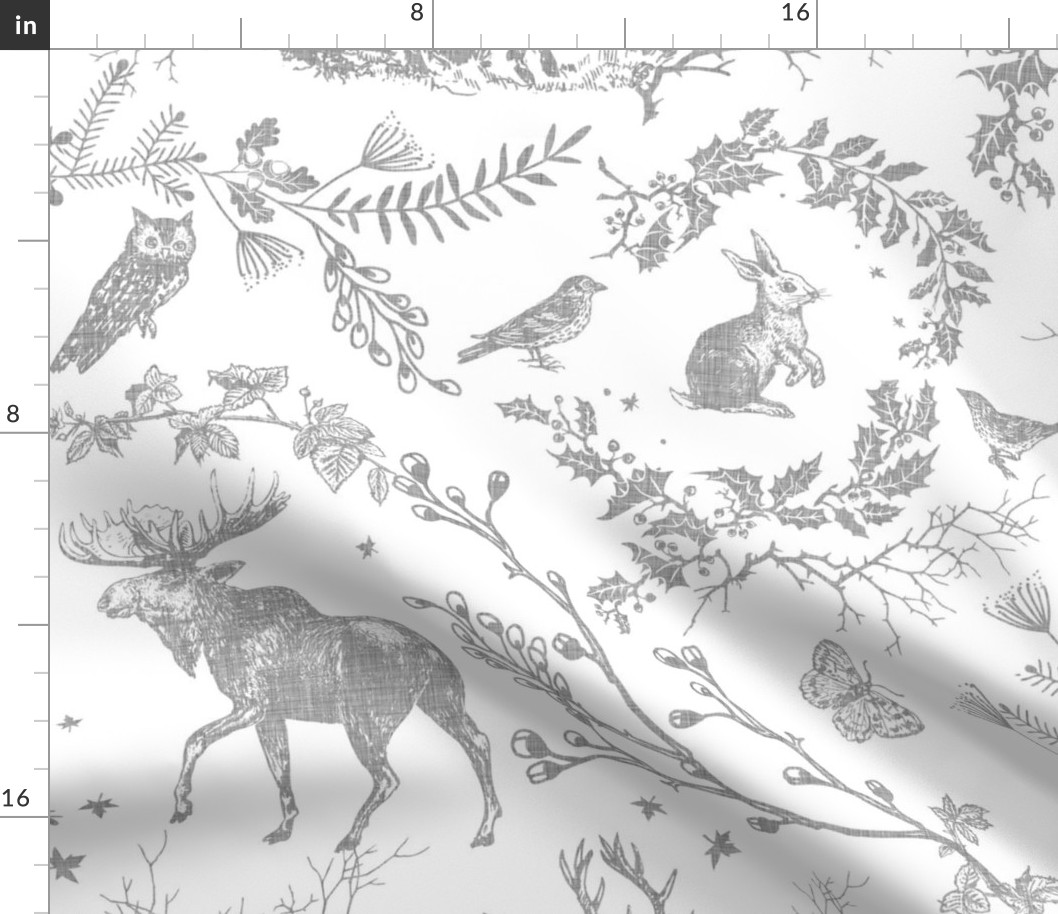 Winter Woodland Toile (white and grey/linen) XXLRG