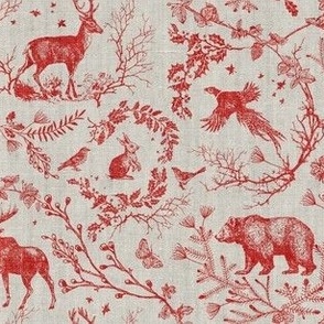 Winter Woodland Toile (cranberry/burlap) MED 