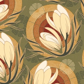 Apricity: Sunny Spring Crocus, Medium Scale - Green, Yellow, Red