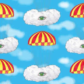 Quirky Surrealism - Intangible but with safety net - cloud, parachute, eye, sky
