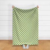 Medium scale / Retro green and beige checkerboard 2 inch squares / Vintage 60s geometric kitchen tiles / picnic checks grid pear apple green on warm light creamy ivory / bright bold 70s monochromatic fresh spring blender