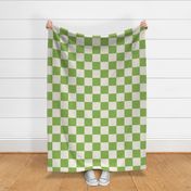Large scale / Retro green and beige checkerboard 4 inch squares / Vintage 60s geometric kitchen tiles / picnic checks grid pear apple green on warm light creamy ivory / bright bold 70s monochromatic fresh spring blender