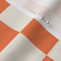 Medium scale / Retro orange and beige checkerboard 2 inch squares / Vintage 60s geometric kitchen tiles / boho picnic checks grid on warm light creamy ivory / bold rich 70s monochromatic rustic fall halloween blender