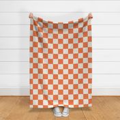 Large scale / Retro orange and beige checkerboard 4 inch squares / Vintage 60s geometric kitchen tiles / boho picnic checks grid on warm light creamy ivory / bold rich 70s monochromatic rustic fall halloween blender