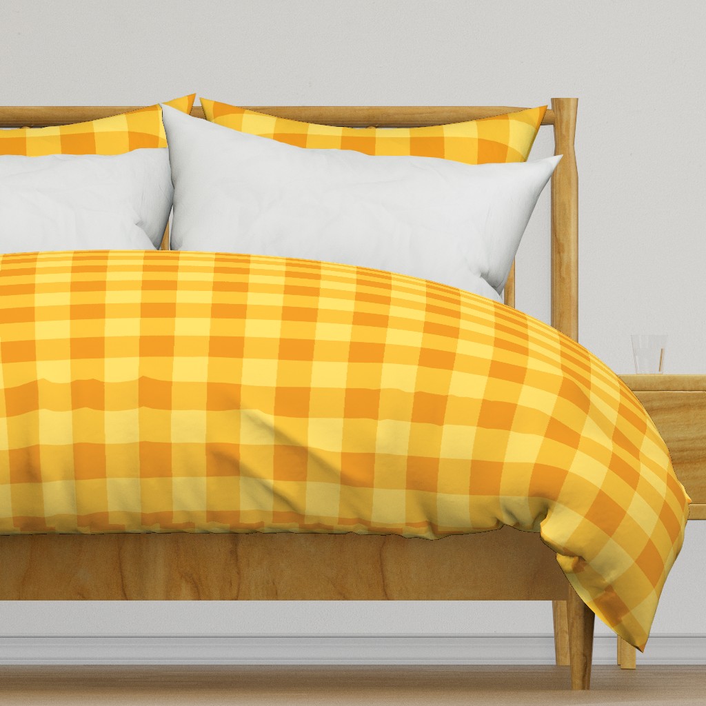 Large scale / Yellow gingham buffalo plaid / Warm sunny amber vintage stripes 60s picnic checks retro square grid / classic minimal modern 70s vichy caro lines fun light fresh rich summer blender