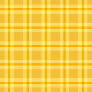 Medium scale / Yellow and orange double plaid tartan / Warm sunny vintage stripes 60s windowpane picnic checks retro square grid / minimal classic 70s vichy caro lines fun light fresh amber rich summer blender