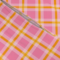 Medium scale / Pink and yellow double plaid tartan / Happy warm candy fuchsia vintage stripes 60s windowpane picnic checks retro square grid / minimal classic 70s vichy caro lines fun fresh rose girly summer blender