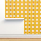 Large scale / Vertical beige squares on yellow stripes / Modern simple minimal checks in light creamy ivory and bright orange happy sunny lines / cute preppy fun kids nursery retro summer blender