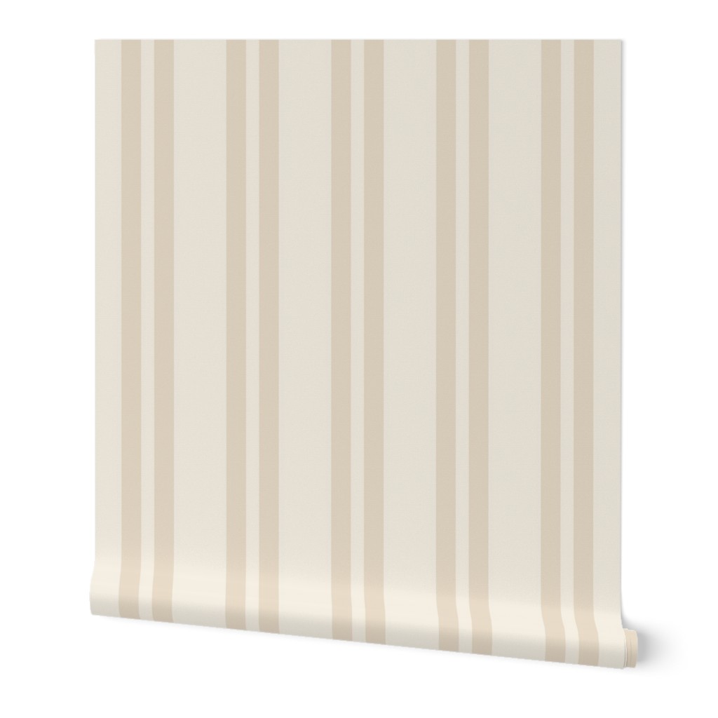 Large scale / Sandy tan vertical double stripes on beige / Warm neutrals minimalism classic vintage boho lines on soft light creamy ivory / pale natural dusty off white modern masculine mens blender