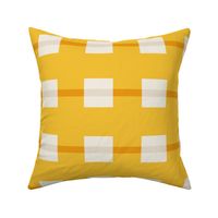 Large scale / Horizontal beige squares on yellow stripes / Modern simple minimal checks in light creamy ivory and bright orange happy sunny lines / cute preppy fun kids nursery retro summer blender