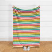 Large scale / Retro rainbow horizontal candy stripes on beige / Bright multicolored lines in blue green yellow orange pink and soft light creamy ivory / colorful 60s preppy fun pop happy summer childrens blender
