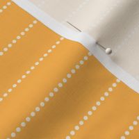 Small scale / Horizontal dotted lines beige on bright mustard yellow / Minimal simple beaded circle dots classic thin stripes in light creamy ivory and rich preppy vintage ochre / warm happy bold fun boho summer blender