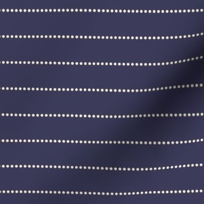 Small scale / Horizontal dotted lines beige on navy blue / Minimal simple beaded circle dots classic thin stripes in pale light creamy ivory and dark background / modern cool neutrals mens blender