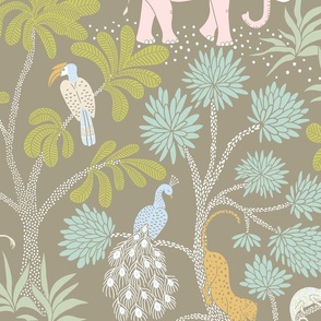 elephant jungle/colourful on beige background