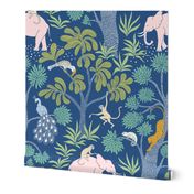 elephant jungle/dark blue and green colourful 