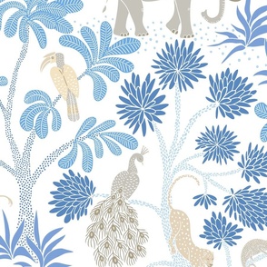 elephant jungle/light blue and tan