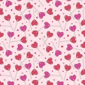 Valentines Day Heart Lollipops (red, red violet, pink), Daisies, Valentines Fabric, Valentines, Valentine’s Day, Heart Pops, Valentine Pop, Lollipop Hearts