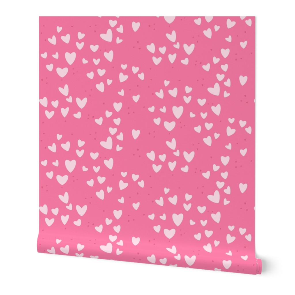 Minimalist Scattered White Hearts on Pink