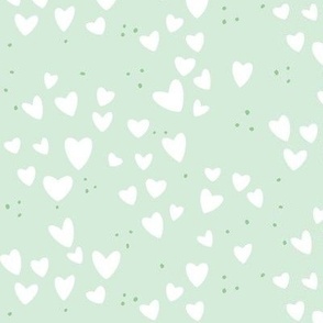 Minimalist Scattered White Hearts on Mint Green