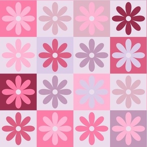 Pink and Purple Daisy Patchwork Cheater Quilt