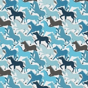 Wild Horse Herd - teal blue, 2 inch horses
