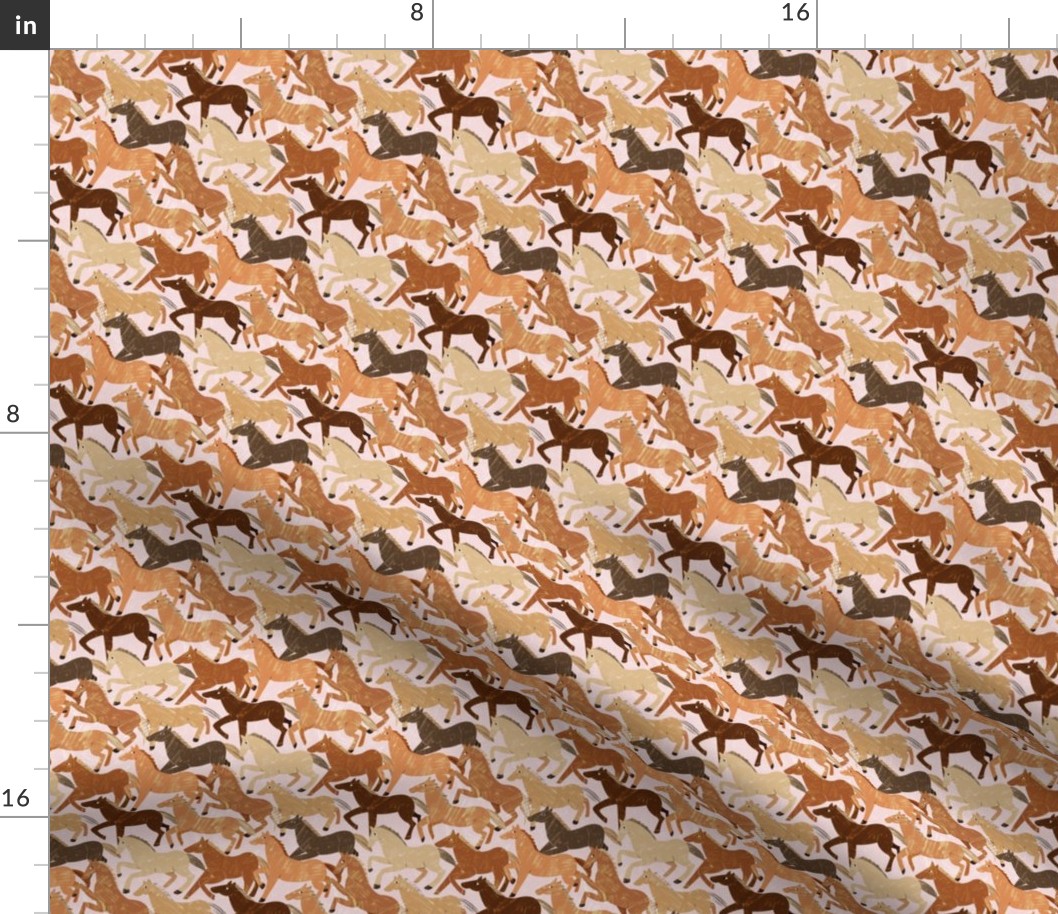 Wild Horse Herd - textured neutrals, 2 inch horses