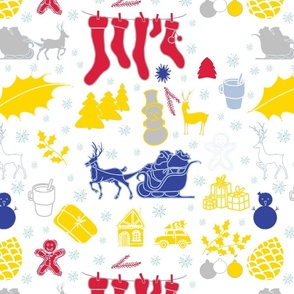 Enchanted Christmas Wonderland Pattern Multicolored on White
