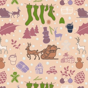 Enchanted Christmas Wonderland Pattern on beige