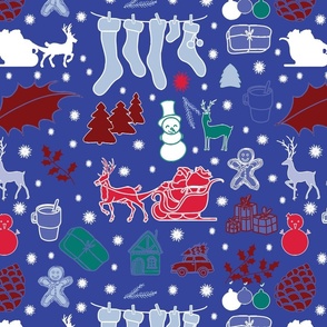 Enchanted Christmas Wonderland Pattern on bright blue