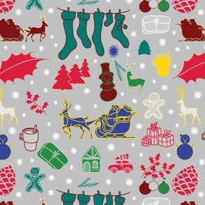 Enchanted Christmas Wonderland Pattern on Light Gray