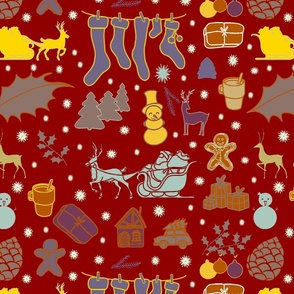 Enchanted Christmas Wonderland Pattern on red