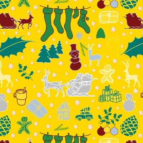 Enchanted Christmas Wonderland Pattern on yellow