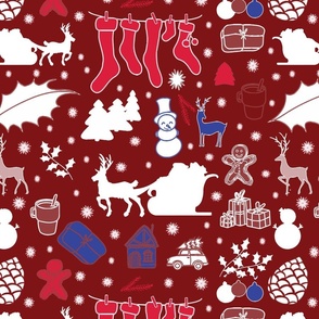 Enchanted Christmas Wonderland Pattern red on deep red